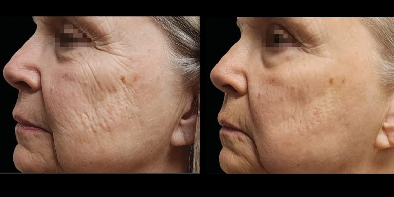Before and After photo of an Emface patient from The Hughes Center in Cherry Hill NJ