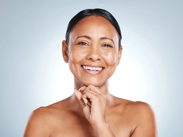 Picture of beautiful mature moan looking at camera for skincare services at The Hughes Center in Cherry Hill
